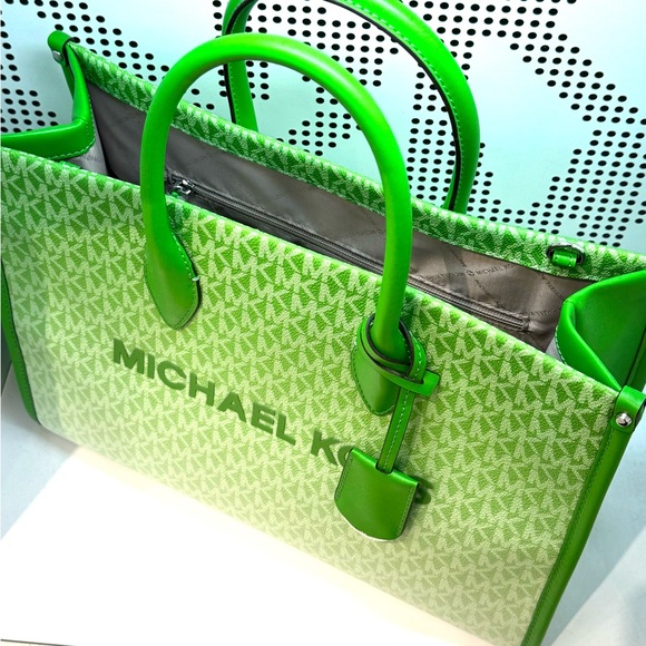 Michael Kors Mirella Medium Ombré Logo Tote Bag Jungle Green - Picture 7 of 9